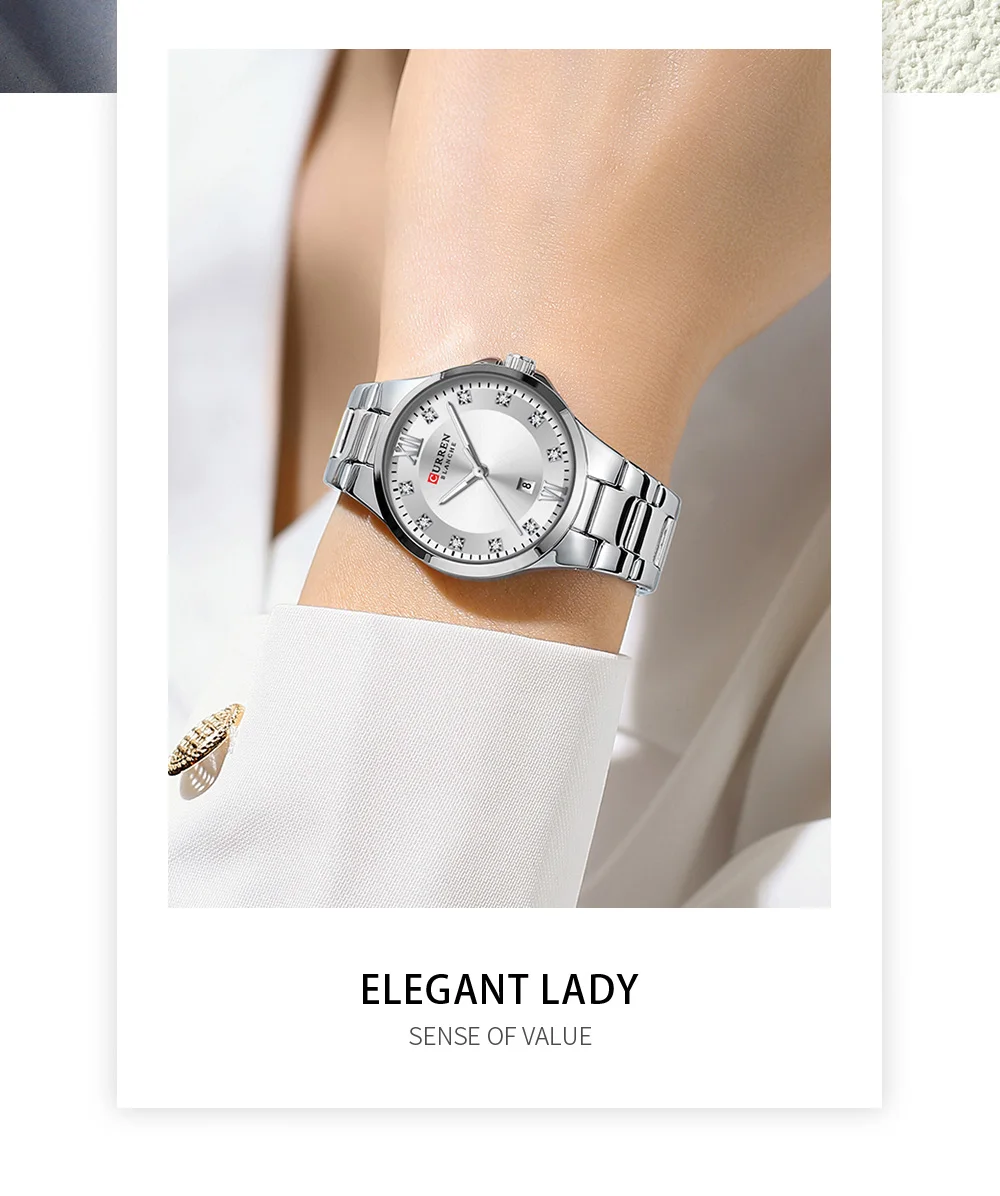 Curren 9107 Original Quartz Watch for Women Fashion Elegant Ladies Watches Stainless Steel Strap Waterproof Women's Wristwatch