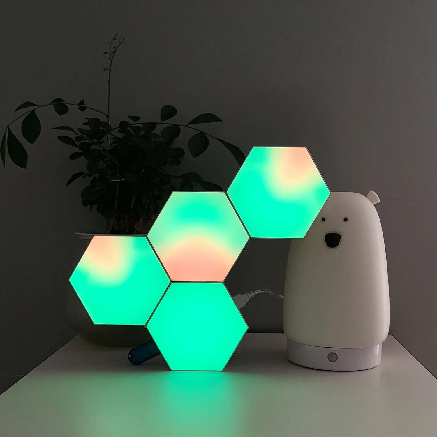 Colour RGB Led Honeycomb Remote Control and Music Function LED Hexagon Lights Bar Club Ceiling Smart Hexagonal Light Wall Lamp