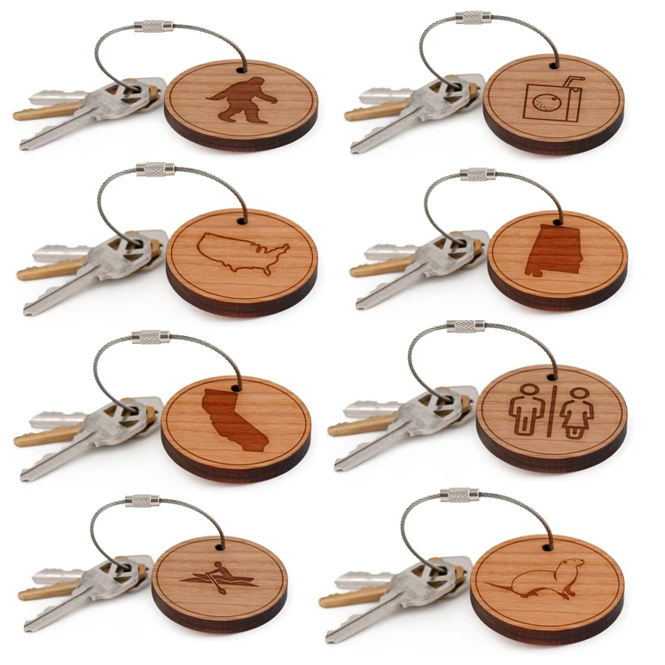 Laser Carving Machine Phone Stand Leather Elastic Name Key Ring Beads Bracelet Blank Wooden Wood Keychain With Tassels