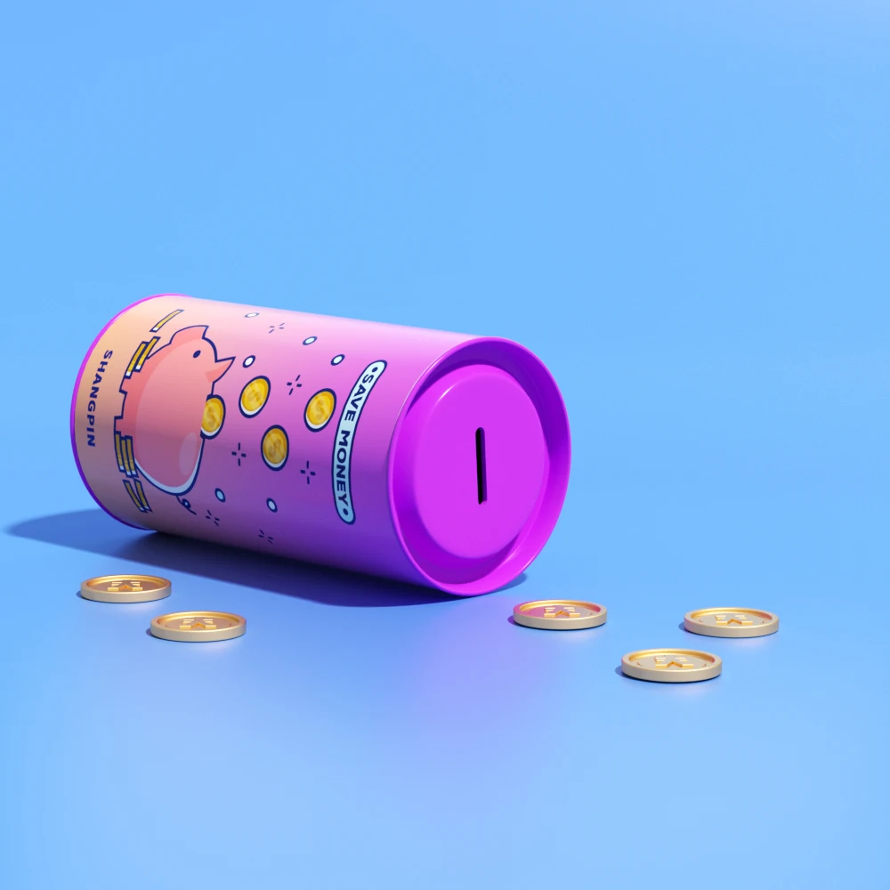 Promotional Cartoon Pattern Round Gift Paper Tube Double Side Open Coin Bank Piggy Bank Can Packaging Tube With Slot Metal Lid