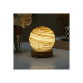 Creative Design Rechargeable Wood Base Glass Lamp Decoration Bedroom Night Light Aurora Touch Three Color Planet Night Light