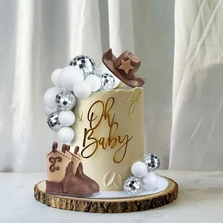 Cowboy Hat and Boot Cake Toppers Disco Ball Cake Topper Western Cowboy Cowgirl Birthday Baby Shower Party Favors