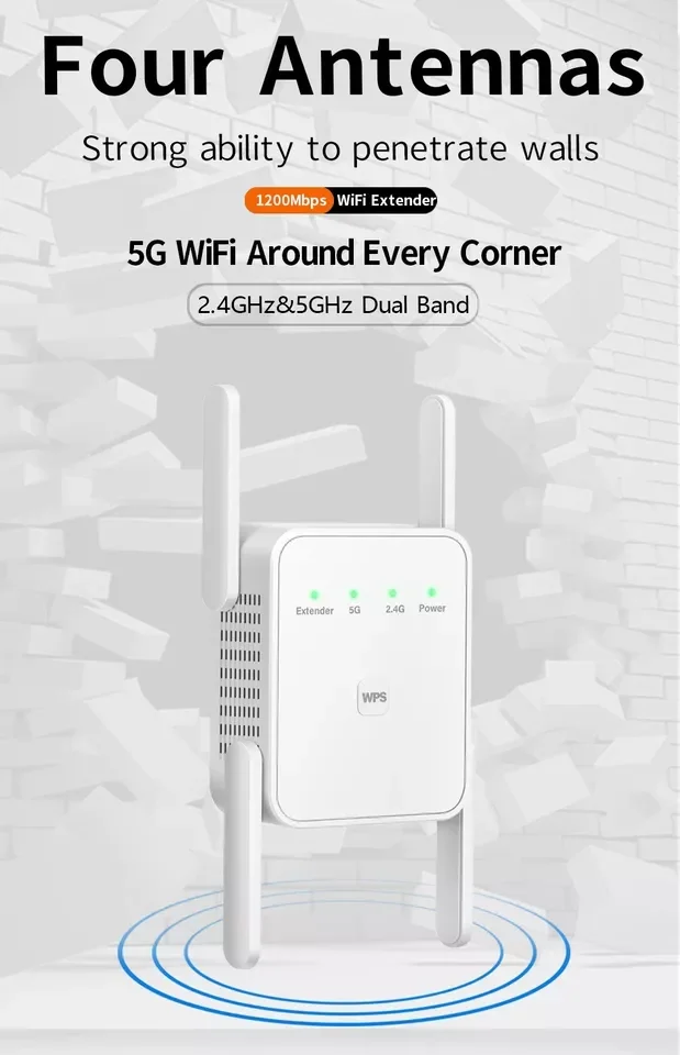 1200Mbps WiFi Range Extender Repeater Wireless Amplifier Router Signal Booster