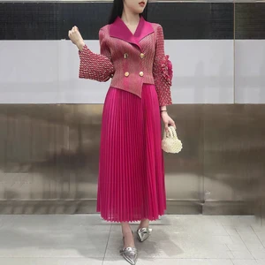 Women's Elegant Dress Wholesale Smocked Clothing Design Sense Stretch Casual Dress Office Miyake Pleated Fashion Dress