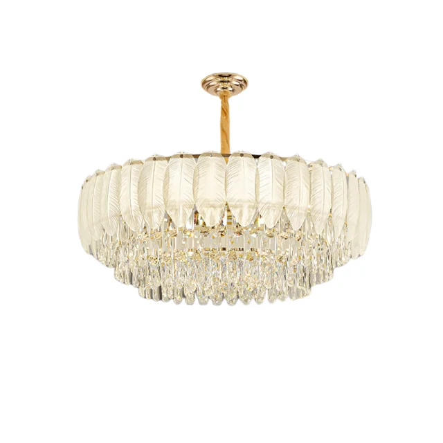 French Style Feather Glass Crystal Pendant Light Luxury Dinning Hanging Lamp Living Room Bedroom Art Design Chandelier
