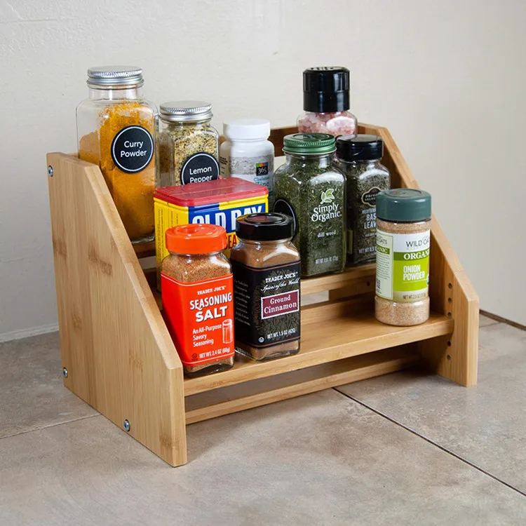 Wood Spice Rack Step 3-layer Bamboo Spice Rack Sustainable Kitchen