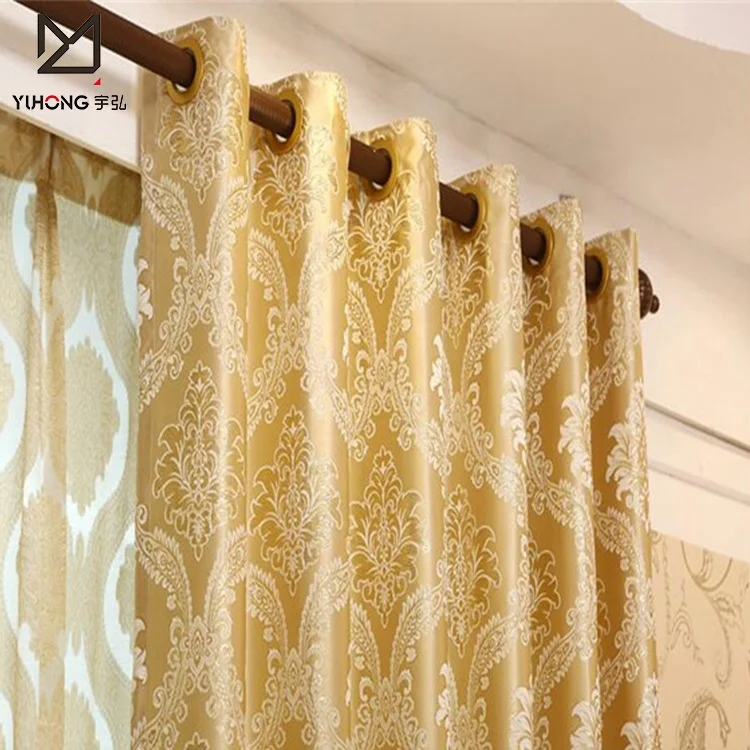 Elegant Damask Fabric Curtains and Drapes Design for Living Room