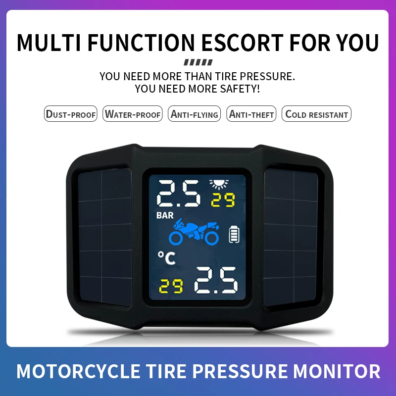 Wireless Motorcycle Tire Pressure Monitoring System TPMS LCD Fit Motor Scooter Bike