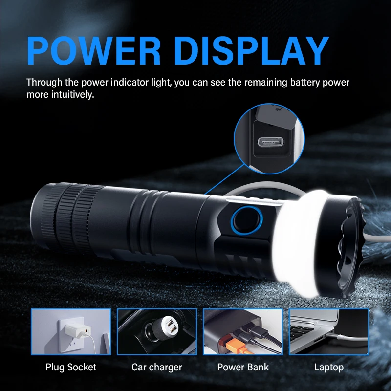 High Power 26650 Conjoined Battery Recharge  Flashlight Zoom Handheld Waterproof Led Torch Light Super Bright Led Flashlight
