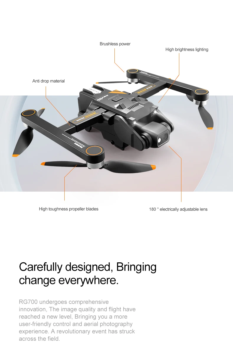 RG700 Pro Foldable RC Quadcopter Drone 4K Dual Camera Brushless Motor Optical Flow 5G WIFI FPV ABS Remote Control App Control