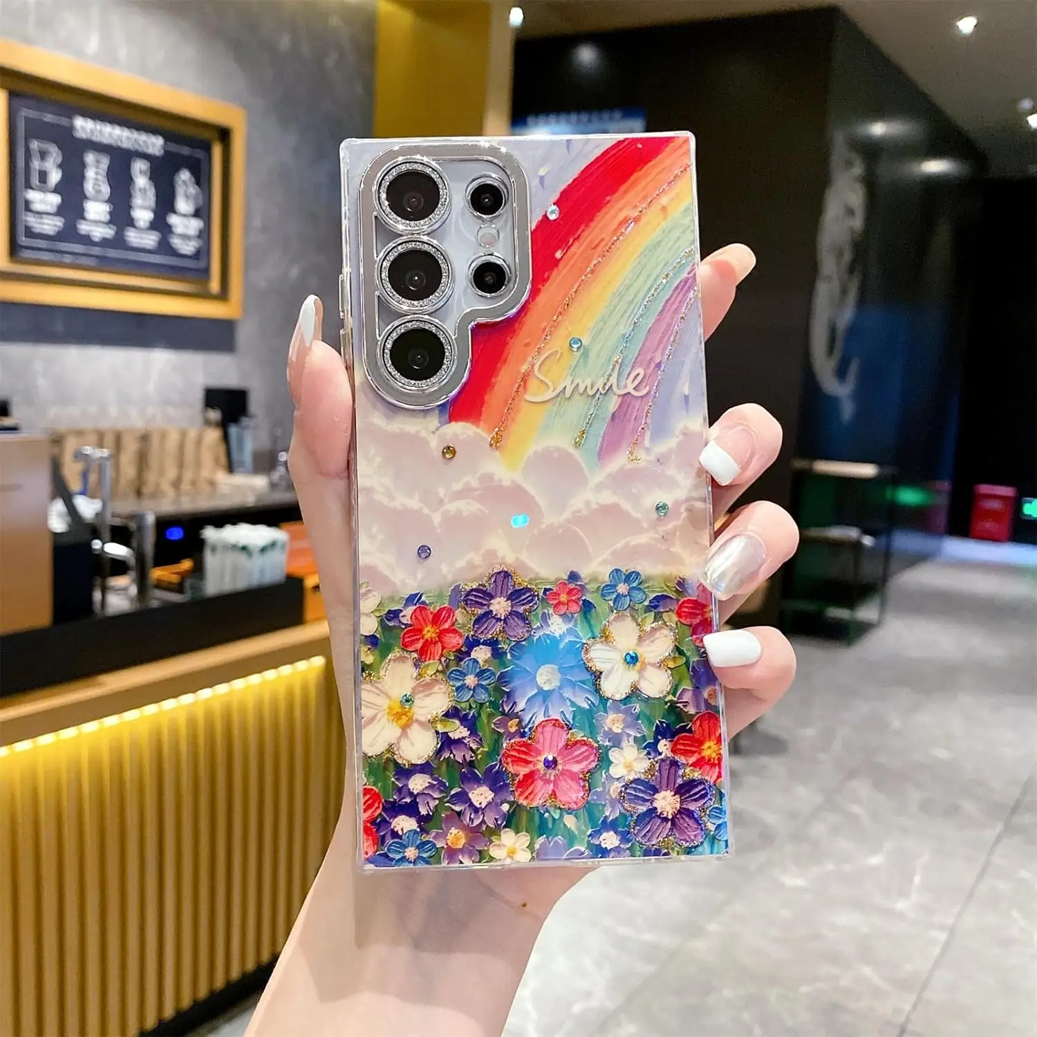 for Samsung Galaxy S24 Ultra Glitter Cute Phone Case for Women Girls New Fashion Rainbow Design TPU Shockproof Protective