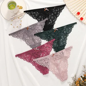 Mid-Waist Breathable Underpant Plus Size Briefs Sexy Lace Thong Women'S Bow a Pair With Cutouts Women Underwear Lingerie