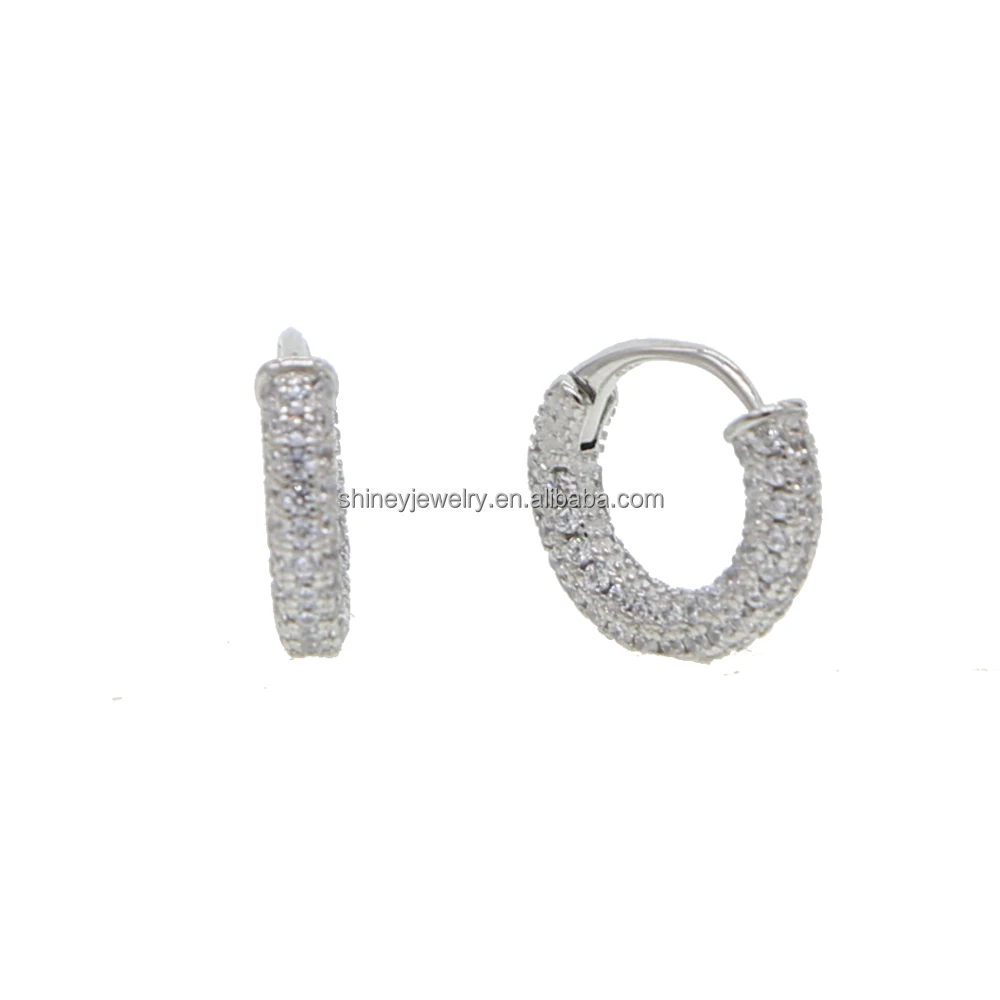 GENUINE 925 Sterling Silver Princess-cut Cubic Zirconia Tiny Huggie Earring UK 