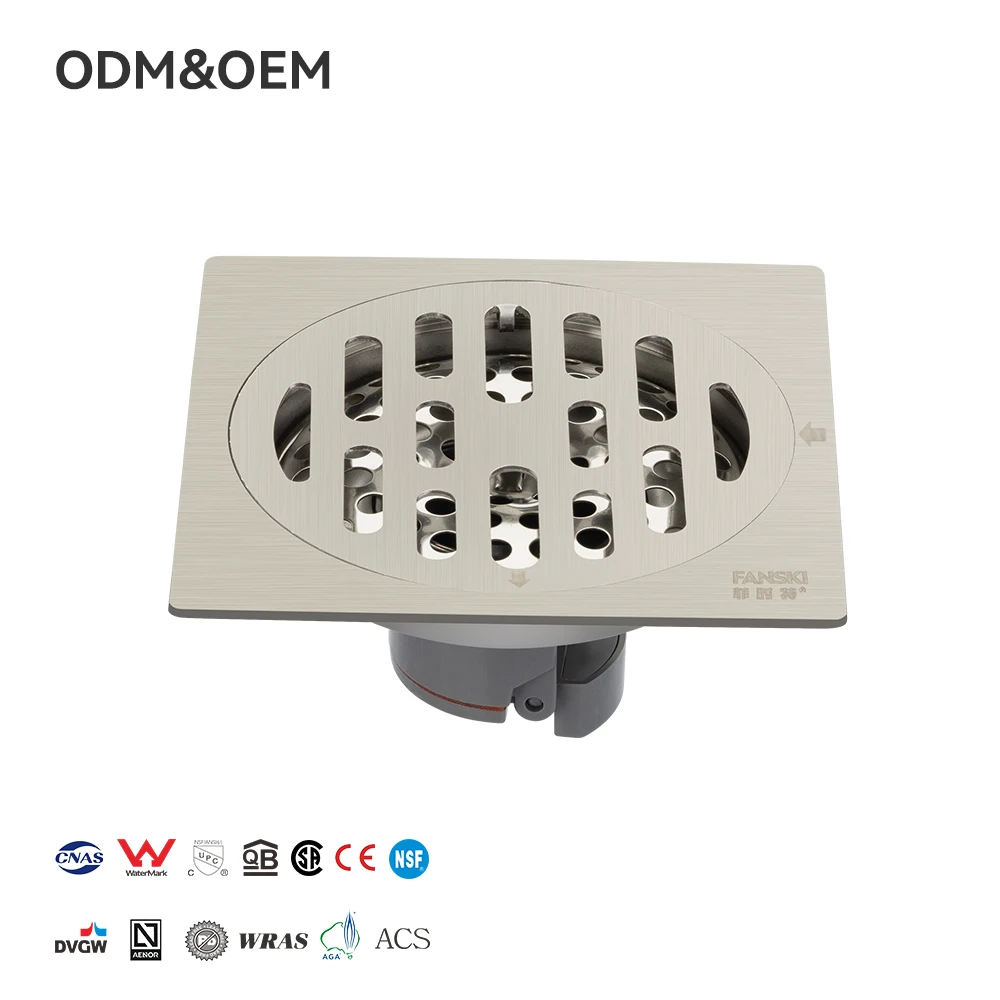 FANSKI kvadratni odvod za pod od brušenog srebrnog nerđajućeg čelika visoke kvalitete za kupaonicu, kuhinjski sudoper filtar protiv mirisa i korozije