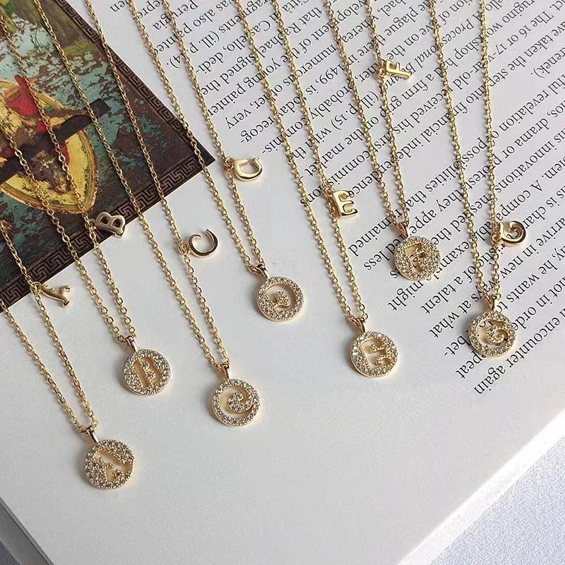 Gold plated 925 sterling silver letter pendant necklace chain personalized name initial letter necklace