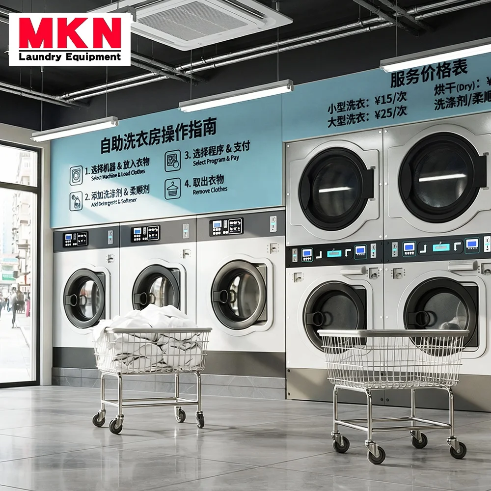 業務用12kg二重積載式洗濯機、コイン式洗濯乾燥機（ランドロマット向け 