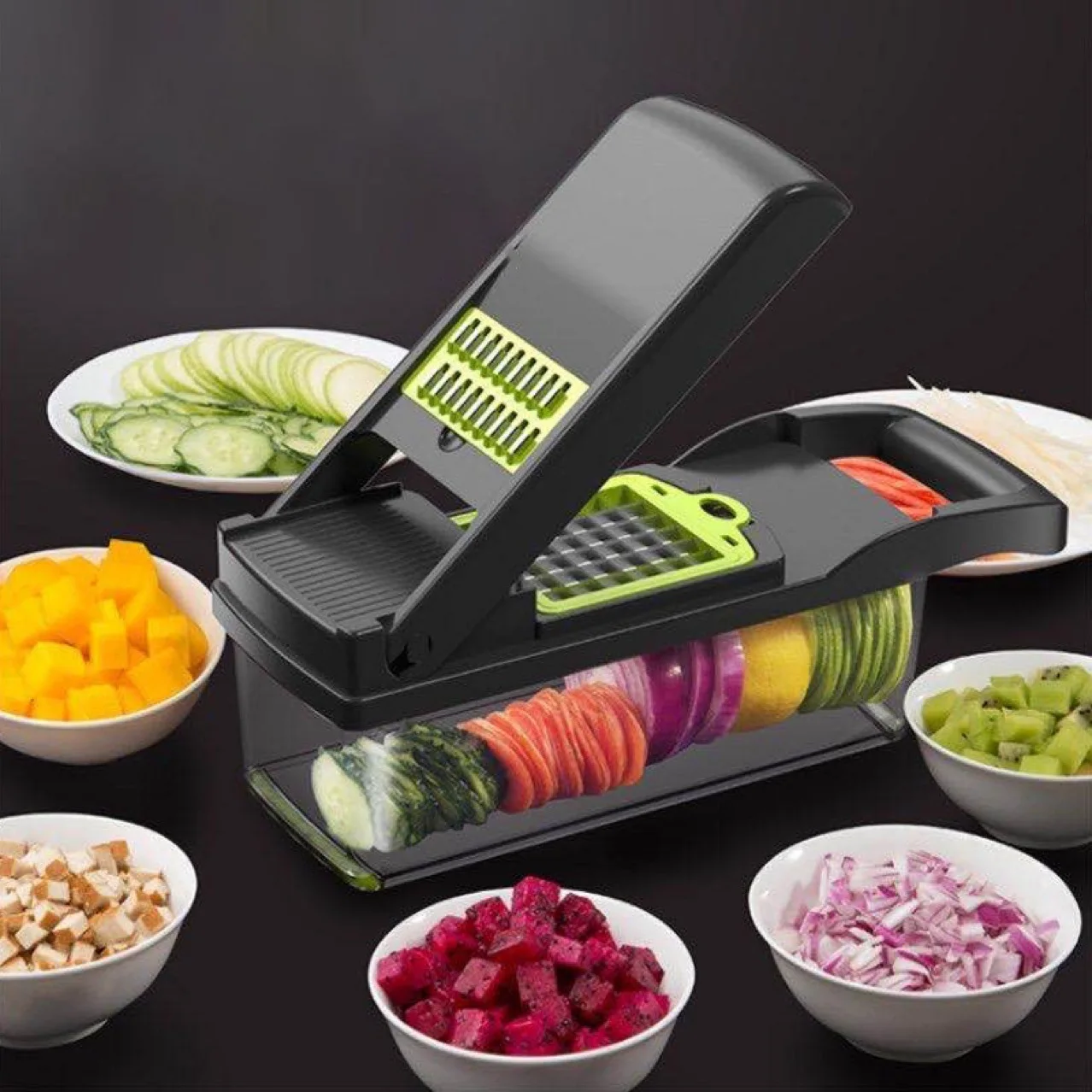 Source Vegetable Chopper Spiralizer 12 in 1 Vegetable Slicer Onion Chopper  with Container Pro Food Chopper Gray Slicer Dicer Cutter on m.