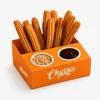 Caja expositora de papel para snacks con vaso para salsa