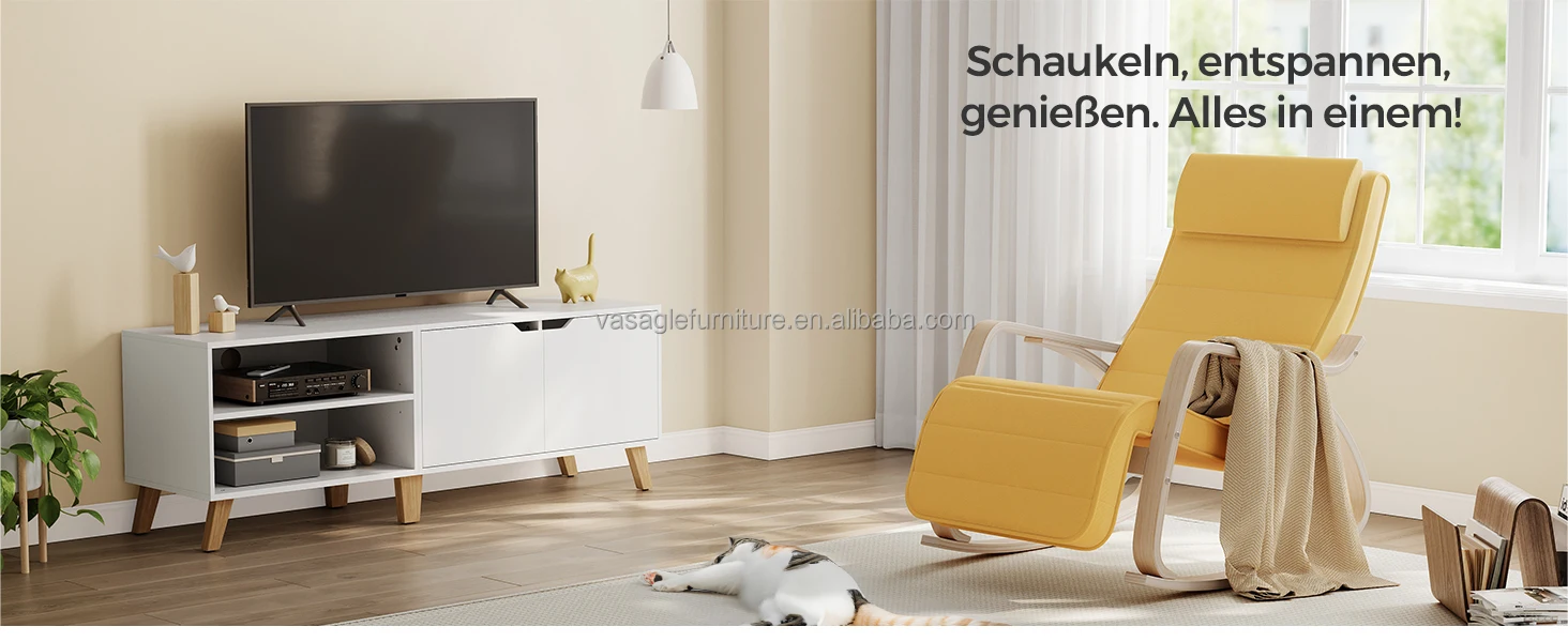 SONGMICS Rocker Chair - Adjustable Footrest with Wood Armrests