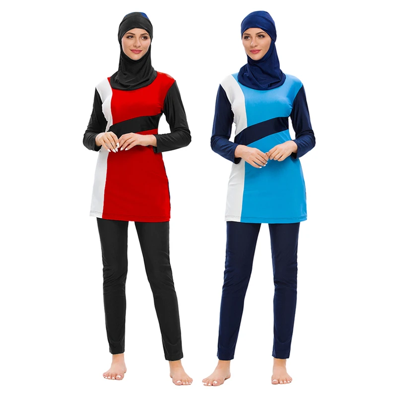 Full Cover Muslim Aqua Blue Zip Swimsuit  3-Piece Burkini Set