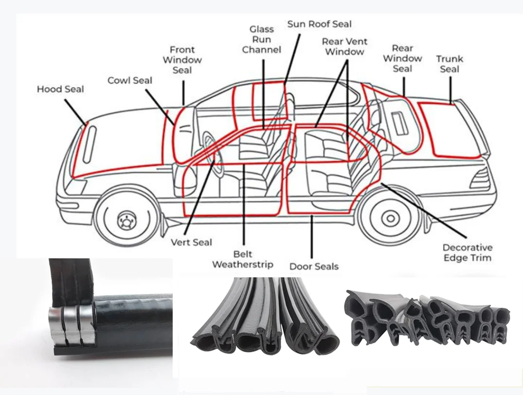 Car Door Rubber Seal Strip With Side Bulb Epdm Automotive Rubber