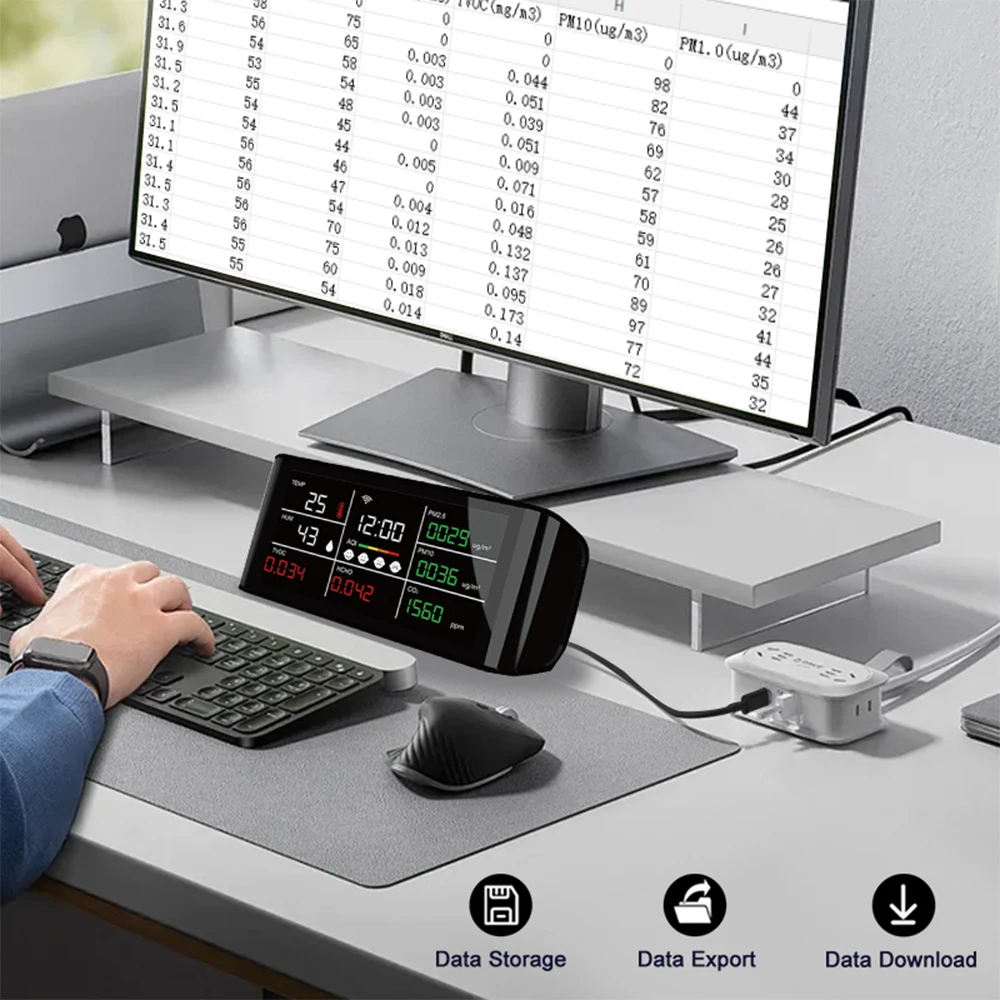 DM69M-WIFI экспорт исторических данных многофункциональный детектор газа CO2 PM2.5 PM10 HCHO TVOC с температурой и влажностью