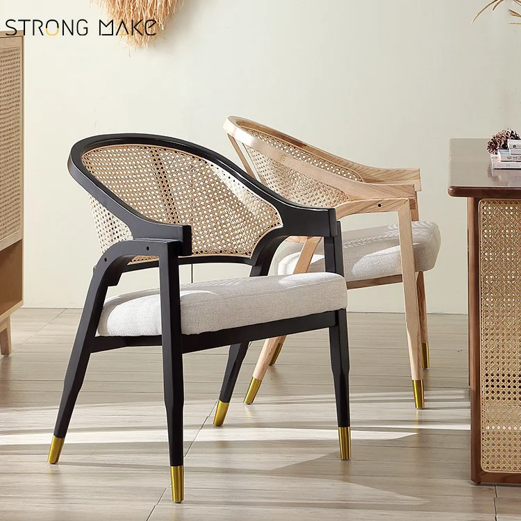 European Scandinavian Design Reproduction Solid Wood Antique Nordic Rattan Vintage Restaurant Dining Chair With Cushion