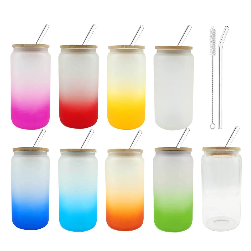 Sublimation Glass Tumbler, Frosted Blanks Sublimation Beer Can Glass With Bamboo  Lids And Straws, Sublimation Glass Cans For Iced Beer, Juice, Soda, Iced  Coffee, Drinks - Temu
