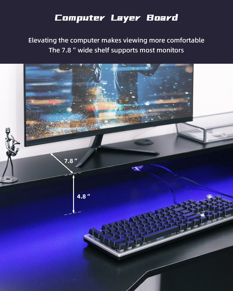 Home Office Led Lights Pc Table Gaming Computer Table Pc L Shape Gaming