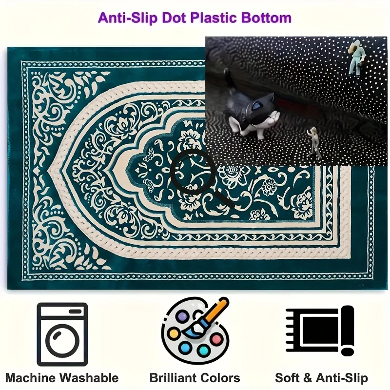 High Quality Soft Thick Printed Tassel Raschel Carpet Cushioning and Islamic Rash Wash Muslim and Islamic Prayer Mat
