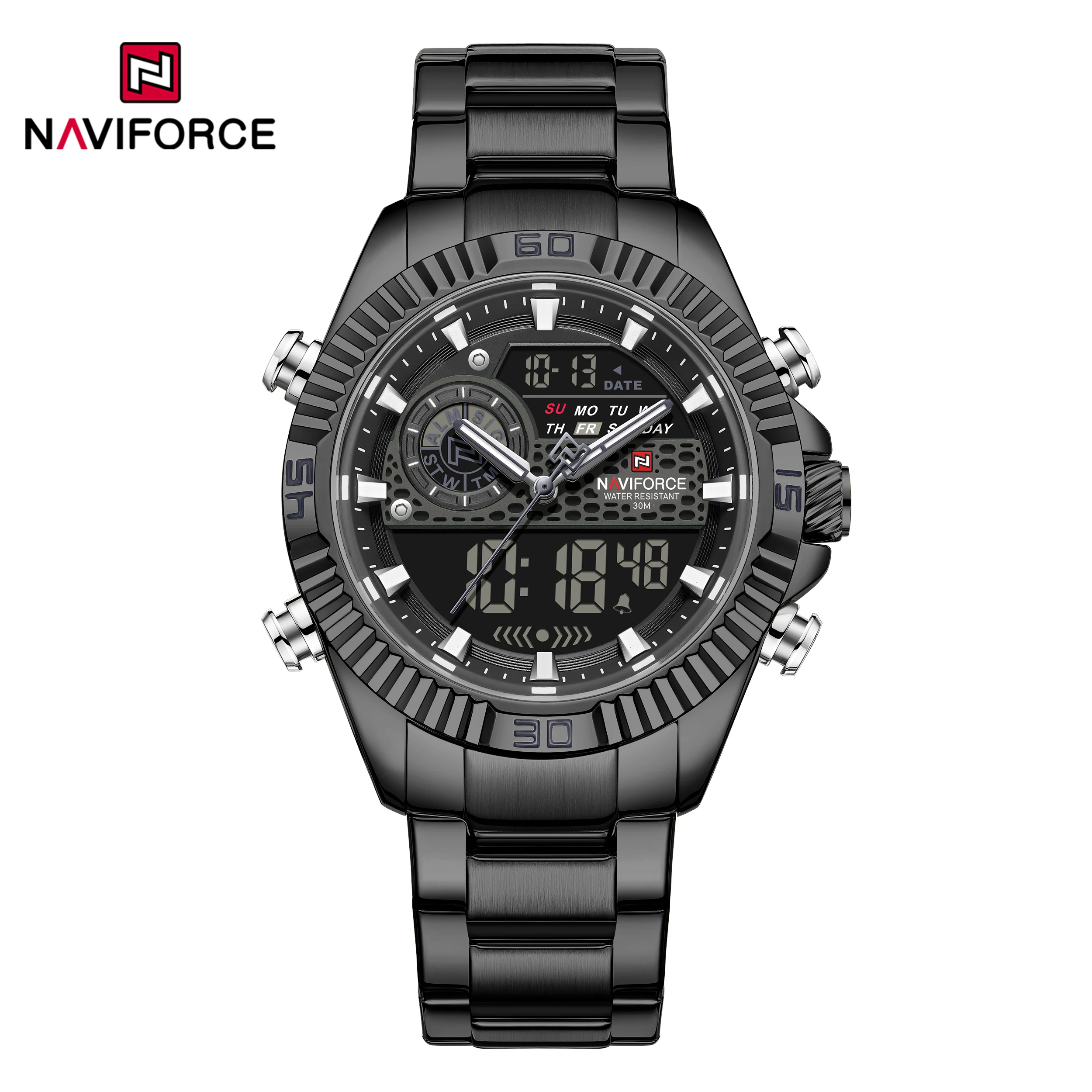 NAVIFORCE Men's Dual Display Stainless Steel Watch