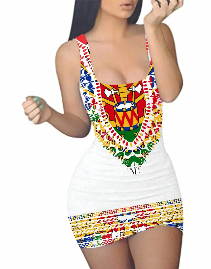 knee length dresses for ladies Women's African Clothing. White Dashiki Short Gown. African Print Dress. Stretch and Ankara Mix. African Party Dress. Wedding Guest Dress. 20 main image 1