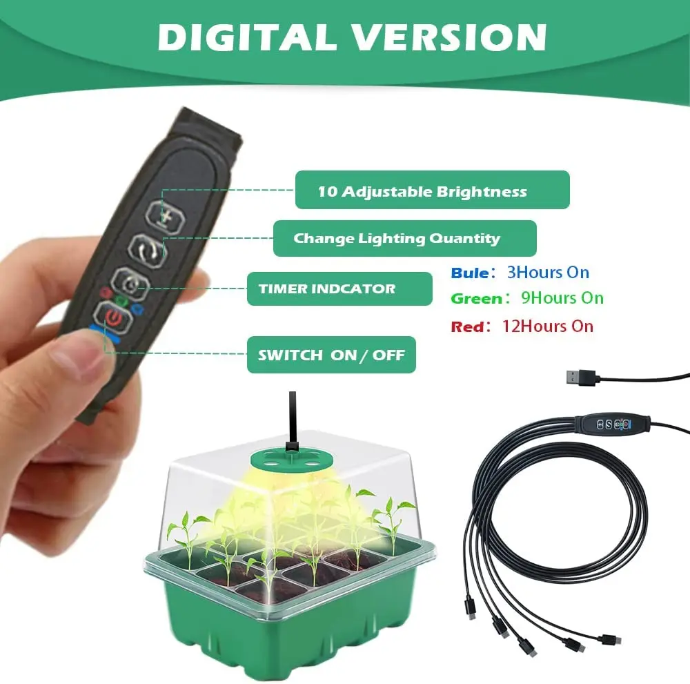 5 Pack 12 Cells Seedling Tray Kit With Dome And Light Seed Starter Tray