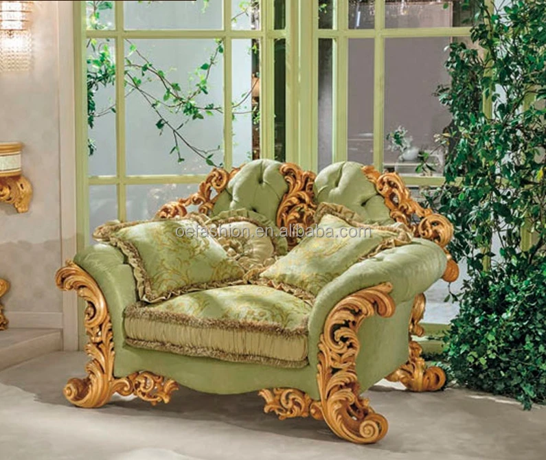 OE-FASHION Custom European Style Living Room Solid Wood Carved Sofa French Shell Mosaic Fabric Sofa Luxury Villa Furniture