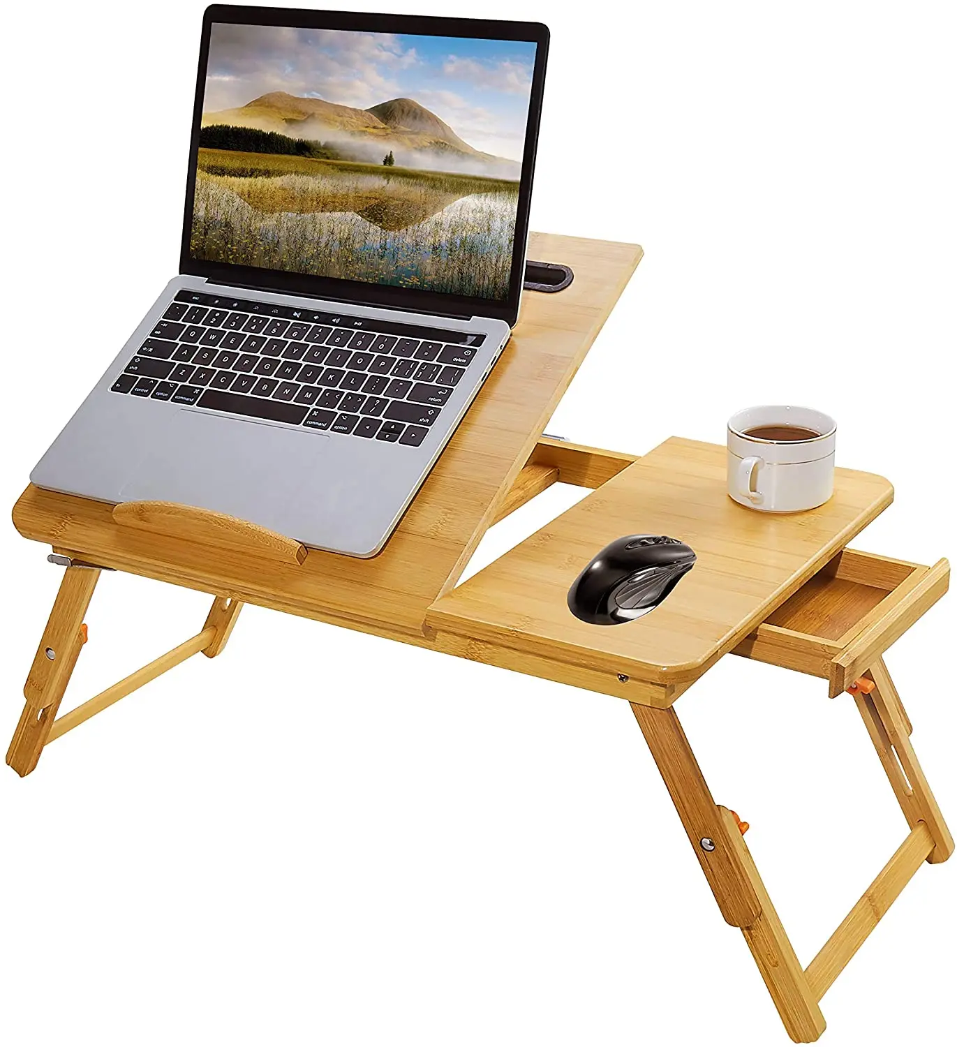 Bamboo Laptop Desk Adjustable Portable Breakfast Serving Bed Tray ...