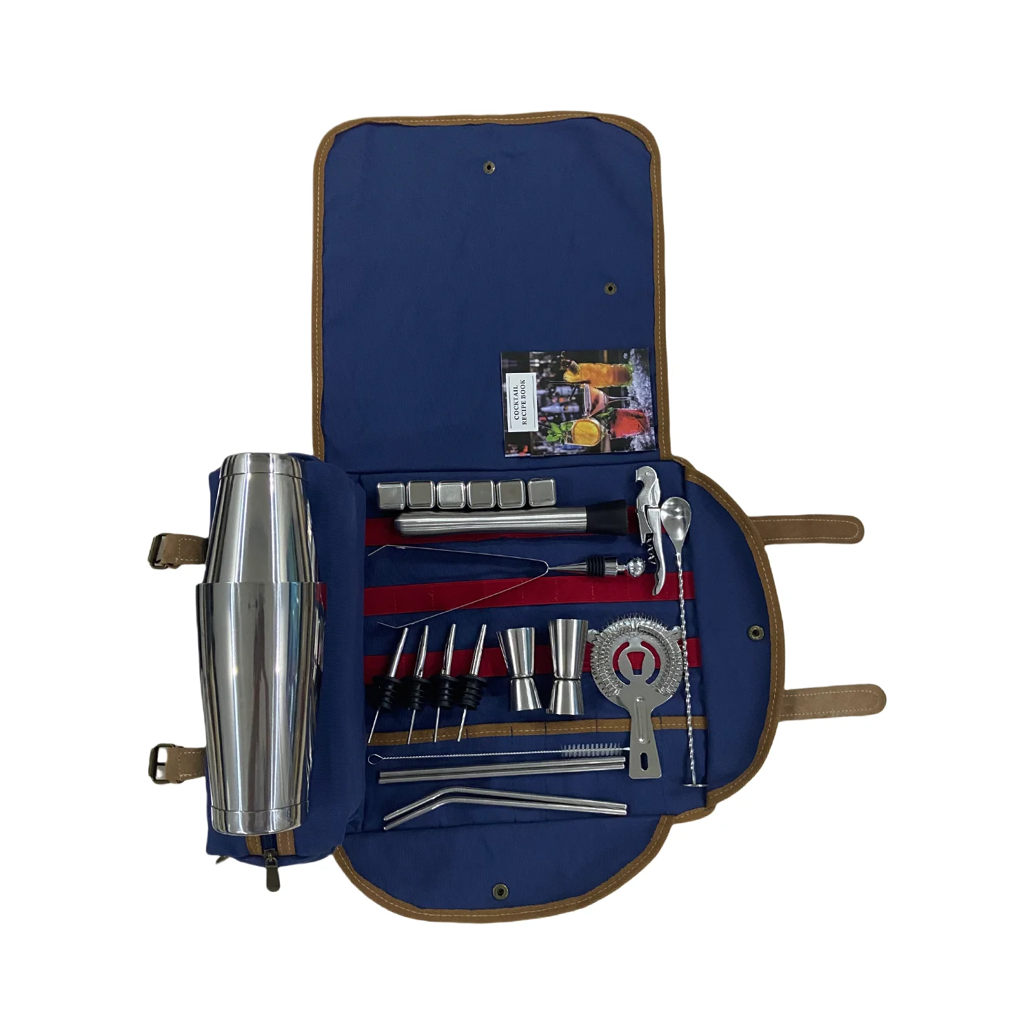 23-pcs Bar Tool Set Travel Bartender Kit Stainless Steel Wine Stoppers Portable Bag with Shoulder Strap Eco-Friendly Reusable with Custom Logo