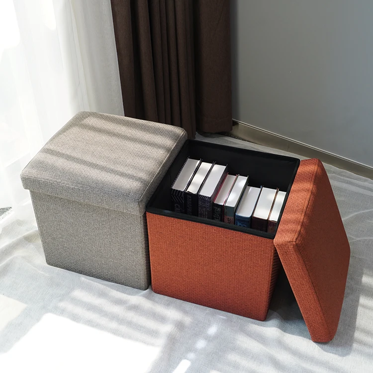 Wholesale Square Folding Fabric Storage Stools Ottomans Seat With Large Space