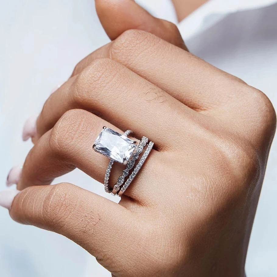 Bague De Fiançailles Octogonale En Zircon Cubique Plaqué Or - Argent 925, Taille 6