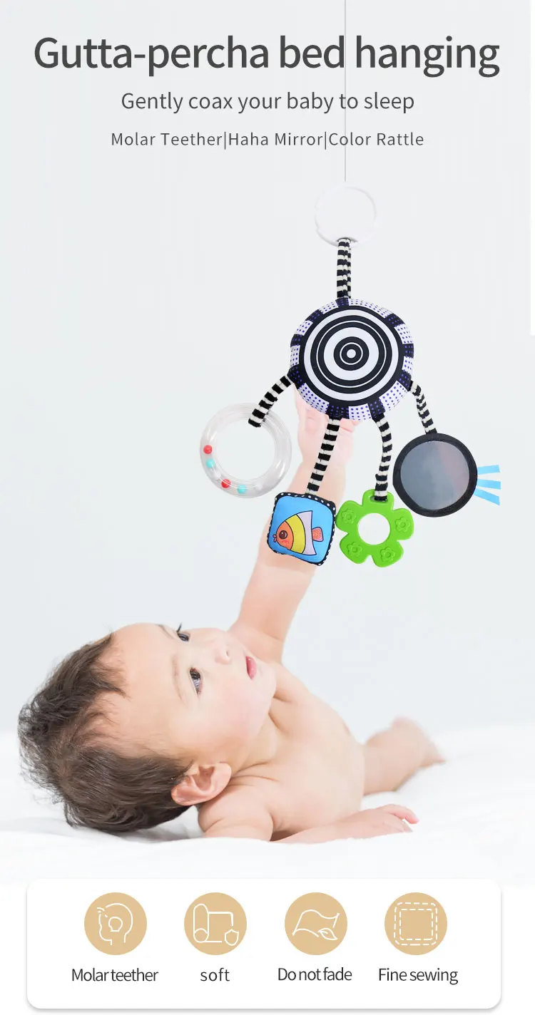 Infant Black And White Cloth Book Car Hanging Rattle Baby Bed Trailer Clip Toy N 