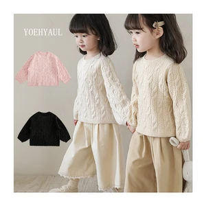 Wholesale Wavy Hem Plus Size Sweater for Kids Girls Children's Leisurely and Comfortable Cable Ribbed Oversized Kids Sweater