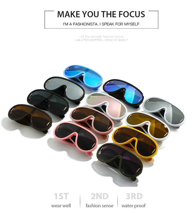 2024 Y2K Vintage Sunglasses Ladies Custom Logo High Quality Designer One Piece Oversized Blue/Black/Red UV400 Shield Shades