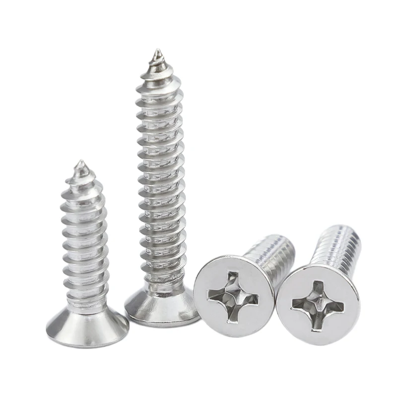 M2 M4 M6 M8 Grade 304 Zinc Coated Stainless Steel DIN7982 Phillips Flat Countersunk Head Self-tapping Wood Screw Metric