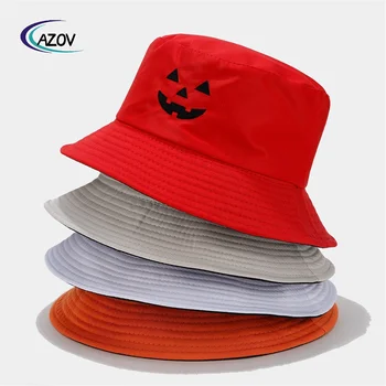 2025 Halloween Orange Hat Men's Personality Monster Embroidery Reversible Fisherman Hat Women's Basin Hat