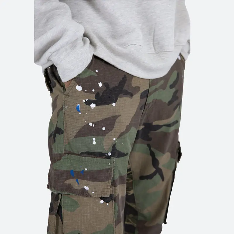 Wholesale Custom Amy Green Flare Cargo Camo Pants Men Ripstop Mens