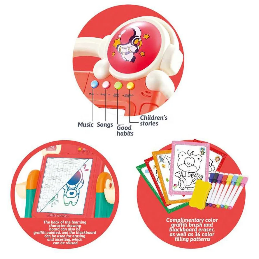 2 in 1 Electronic Double Side Educational Brick Game Painting Table Toy Kids Drawing Board DIY Puzzle Building Blocks with Music