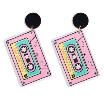 NUORO Music Tape Party Night Club Pretty Jewelry 80s Costume Accessories Funny Colorful Square Cassette Tape Acrylic Earrings