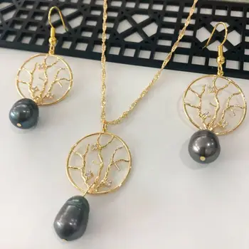 New Hawaiian Jewelry Sets Hawaiian Style Gold Plated Necklace Earrings Hawaiian Freshwater Pearl for Women