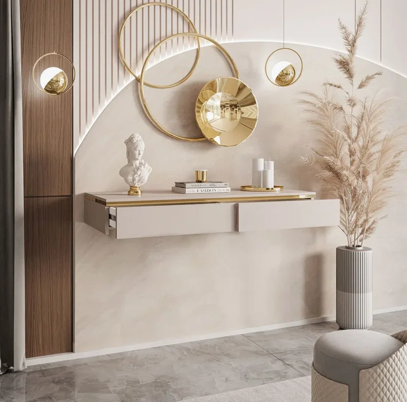 Modern Standing LED Mirror Dressing Table Wood-Panel Wall-Hung Bathroom ...