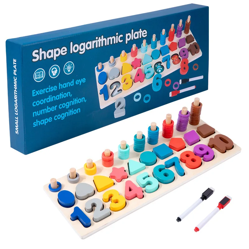4 in One Multifunctional  Shape Number Game Double Side Whiteboard Wooden Jigsaw Puzzle Board Toys