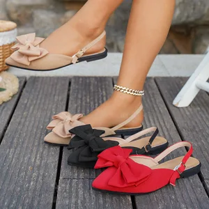 QuiteS 2026 New Summer Plus Size Flat Bowknot Closed-Toe Sandals Large Size Pointed Toe Backless Shoes for Women